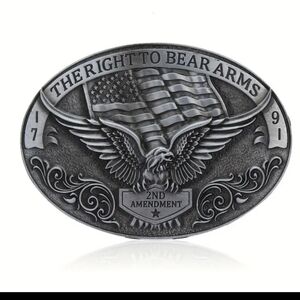 Oval Belt Buckle Eagle Flag Design 2nd Amendment The Right To Bear Arms